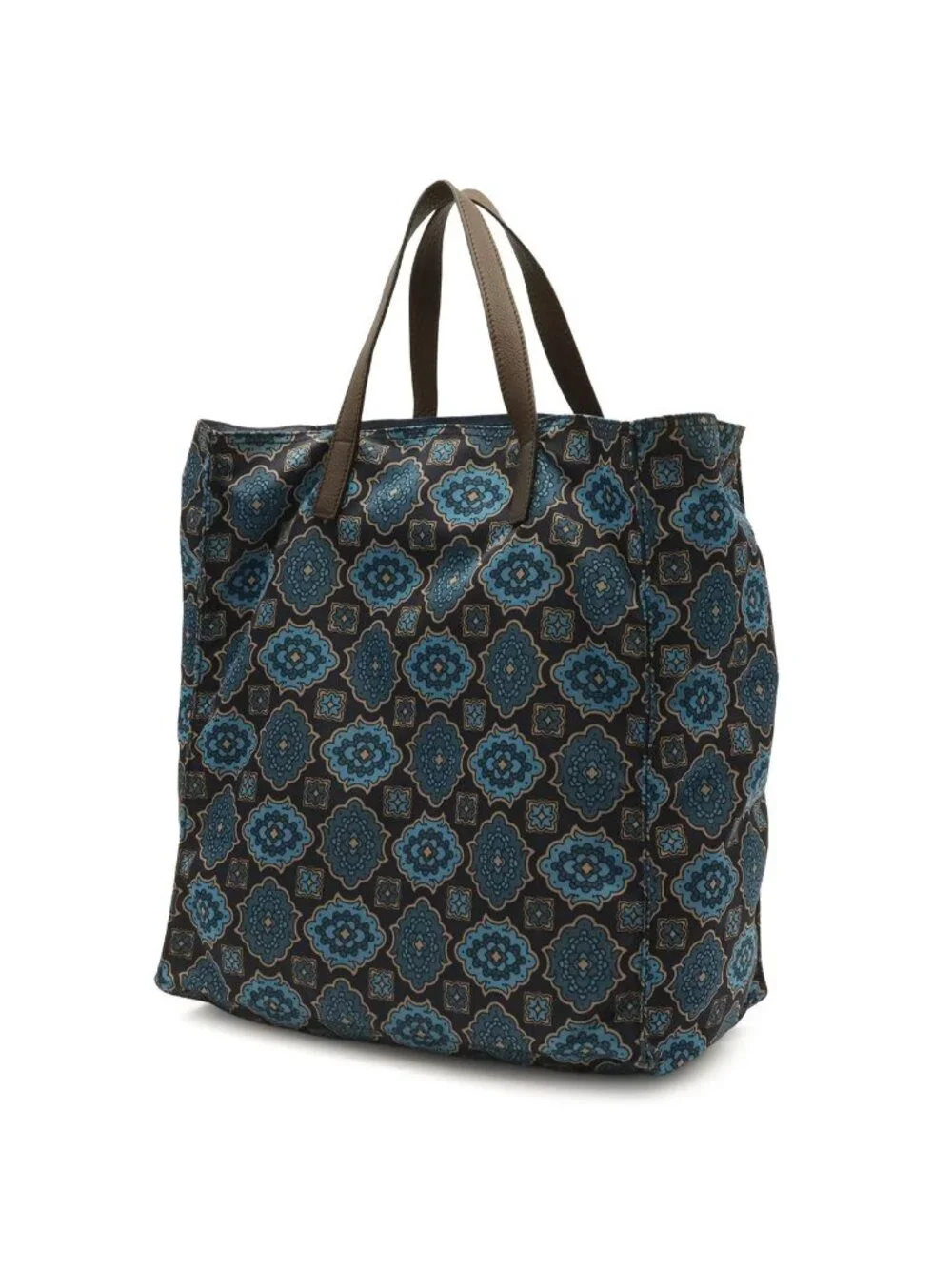 Prada Triangle Logo Tessuto Stampat Tote All Over Print Nylon Leather Navy
